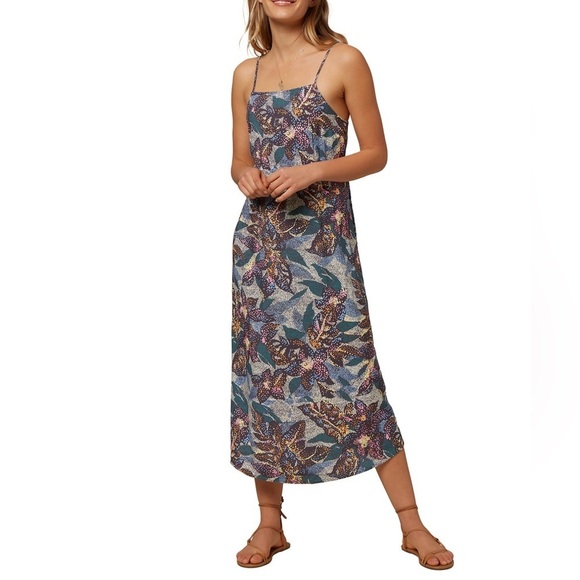 O’Neill Lexie blue geo floral print open back midi dress Sz S - Picture 1 of 8